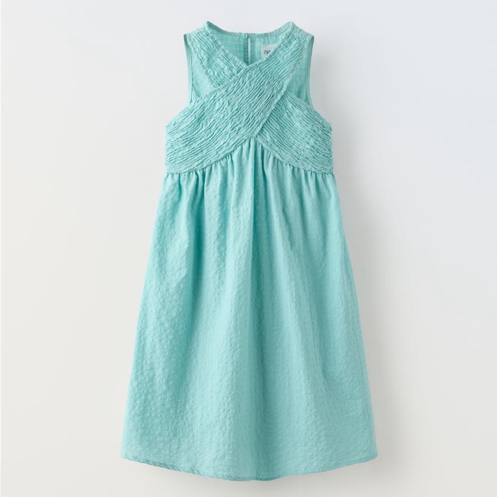 Zara Girls Teal Textured Wrap Dress Sea Green size 6